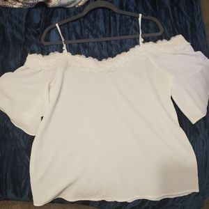 Ivory lace cold shoulder blouse